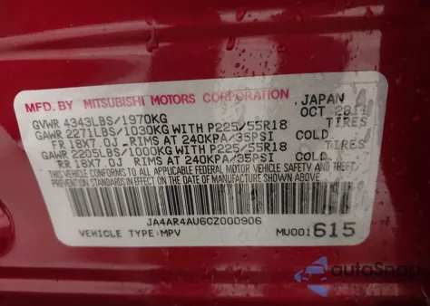 2012 Mitsubishi Outlander Sport Se z USA, uszkodzony, nr VIN JA4AR4AU6CZ000906